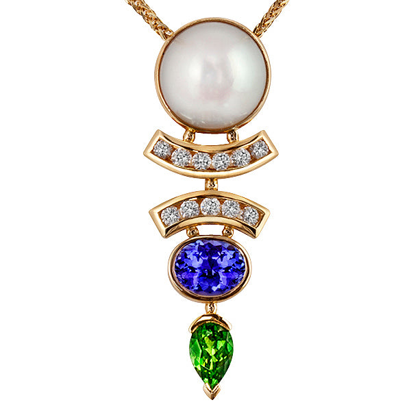 Lucille South Sea Pearl, Tanzanite, Tsavorite & Diamond Pendant