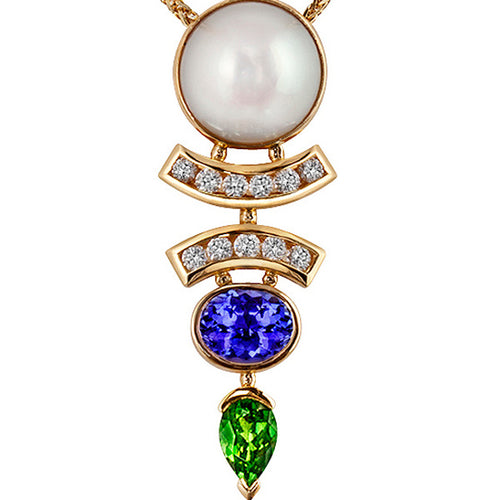 Lucille South Sea Pearl, Tanzanite, Tsavorite & Diamond Pendant