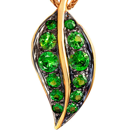 Sandalwood Tsavorite Garnet Leaf Pendant