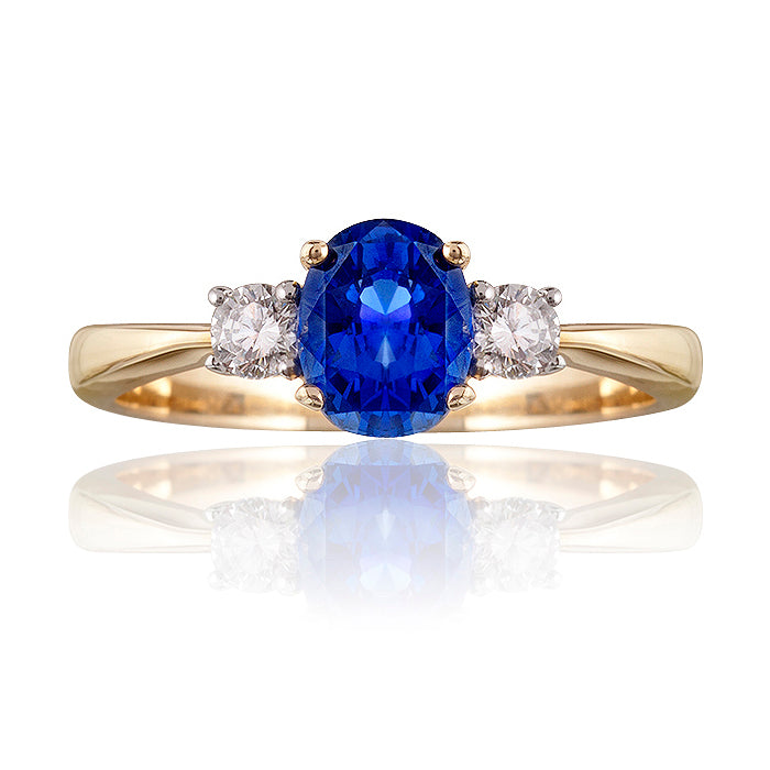 Classic Blue Sapphire and Diamond Trilogy Ring