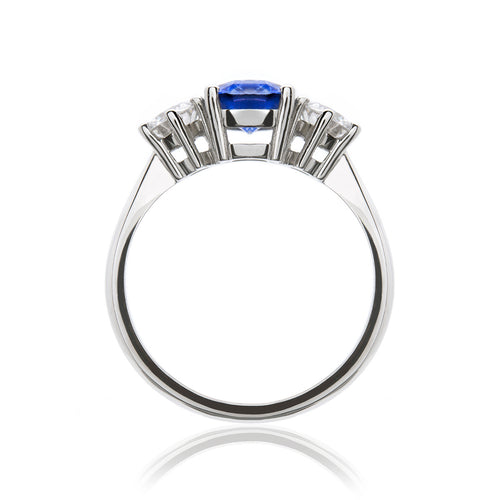 Classic Blue Sapphire and Diamond Platinum Ring