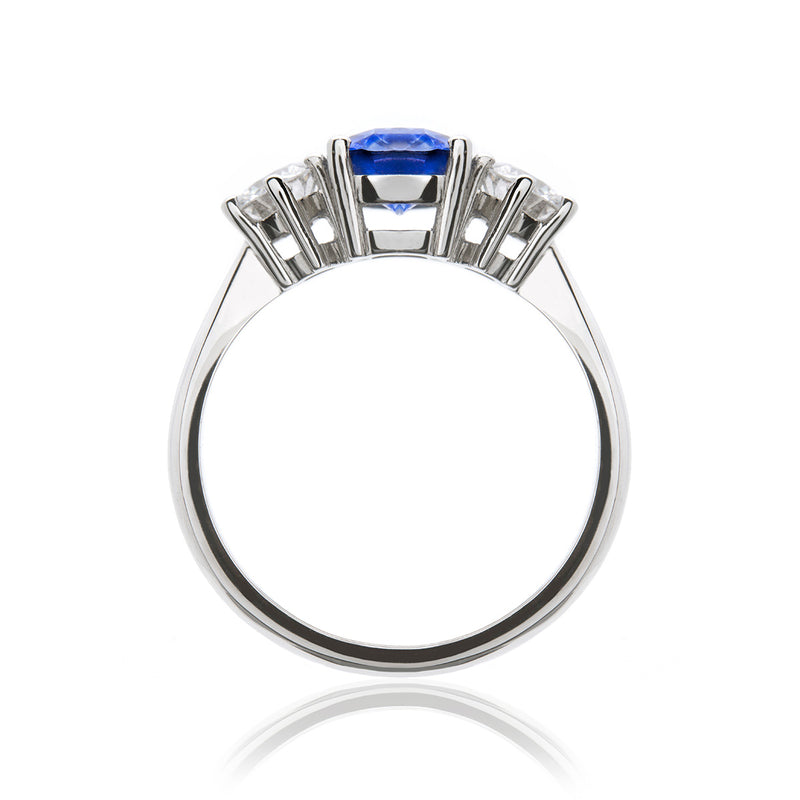 Classic Blue Sapphire and Diamond Platinum Ring