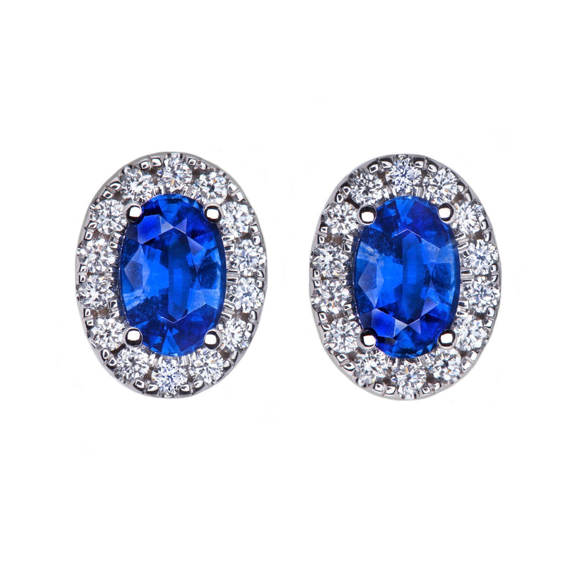 Oval Sapphire & Diamond Cluster Earrings
