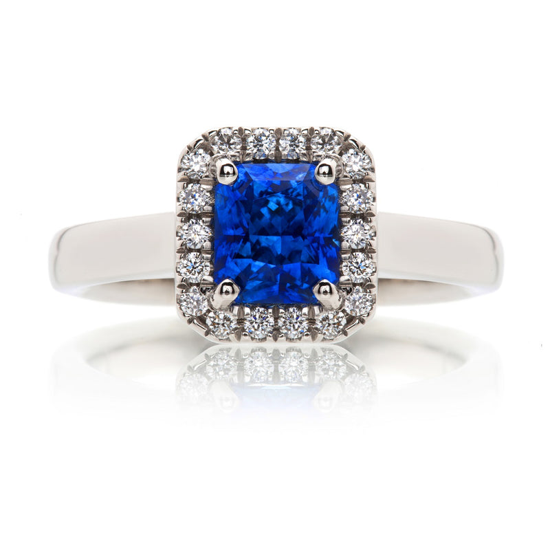 Sapphire & Diamond Halo Ring